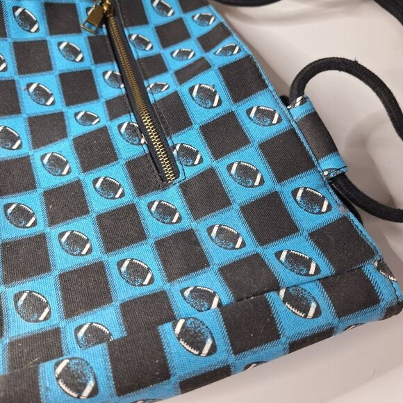 Football Tote Bag Purse Rope Handles Canvas Blue Black Zipper Farmhouse Style - Picture 6 of 12